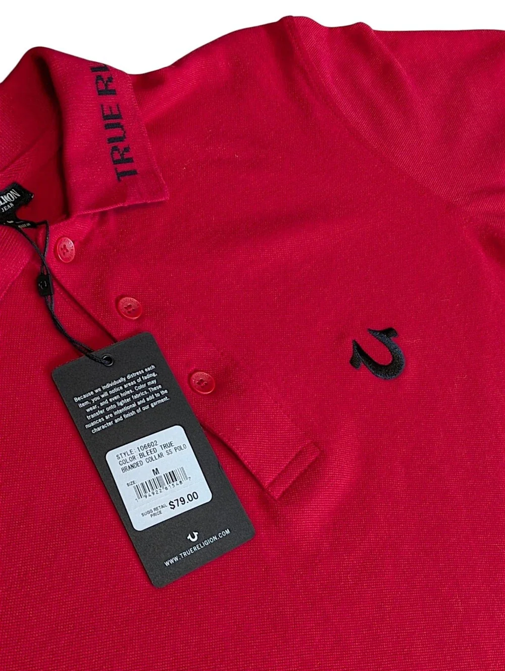 True Religion Red Logo Polo Shirt Branded Collar Cotton NWT Men M